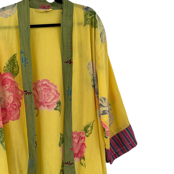 HANDPRINT Bright Floral Hand Printed Cotton Kimono - Picture 2 of 4